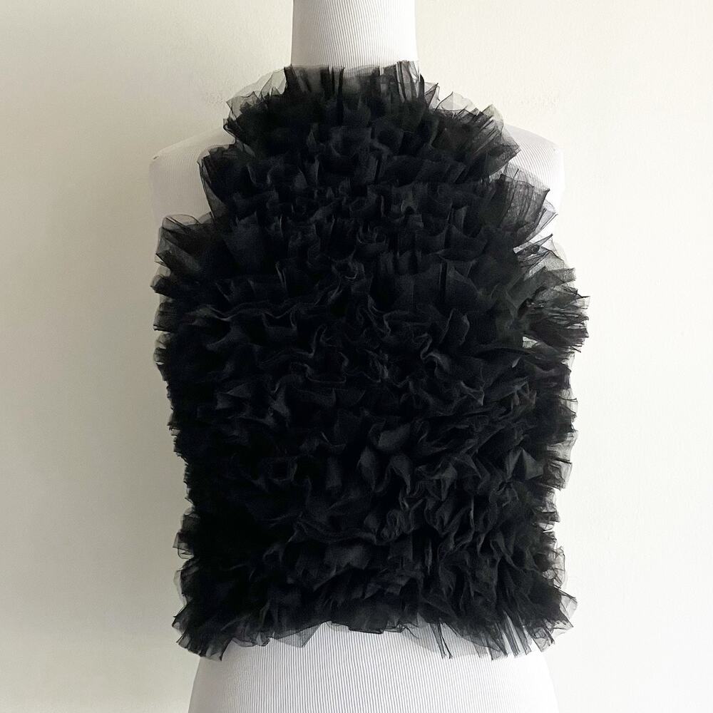 NWT Zara Small Tulle Knit Halter Top Black Ruffle Dressy Party Whimsigoth - Picture 1 of 11